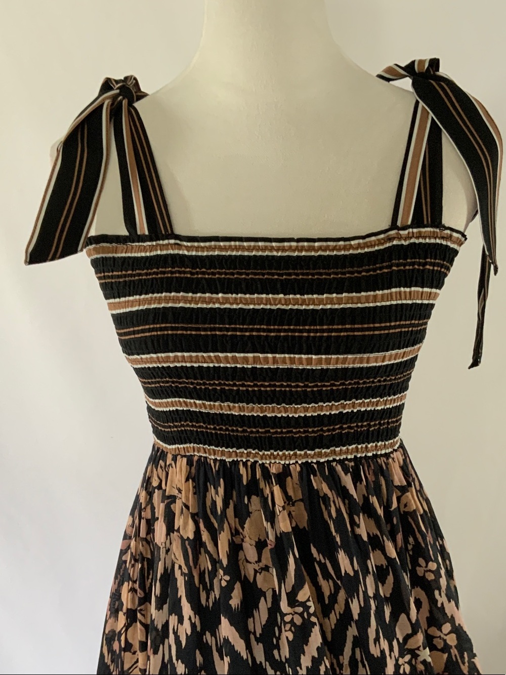 By Together Black & Beige Floral-Stripe Maxi Dress with Tie Straps - Picture 3 of 8